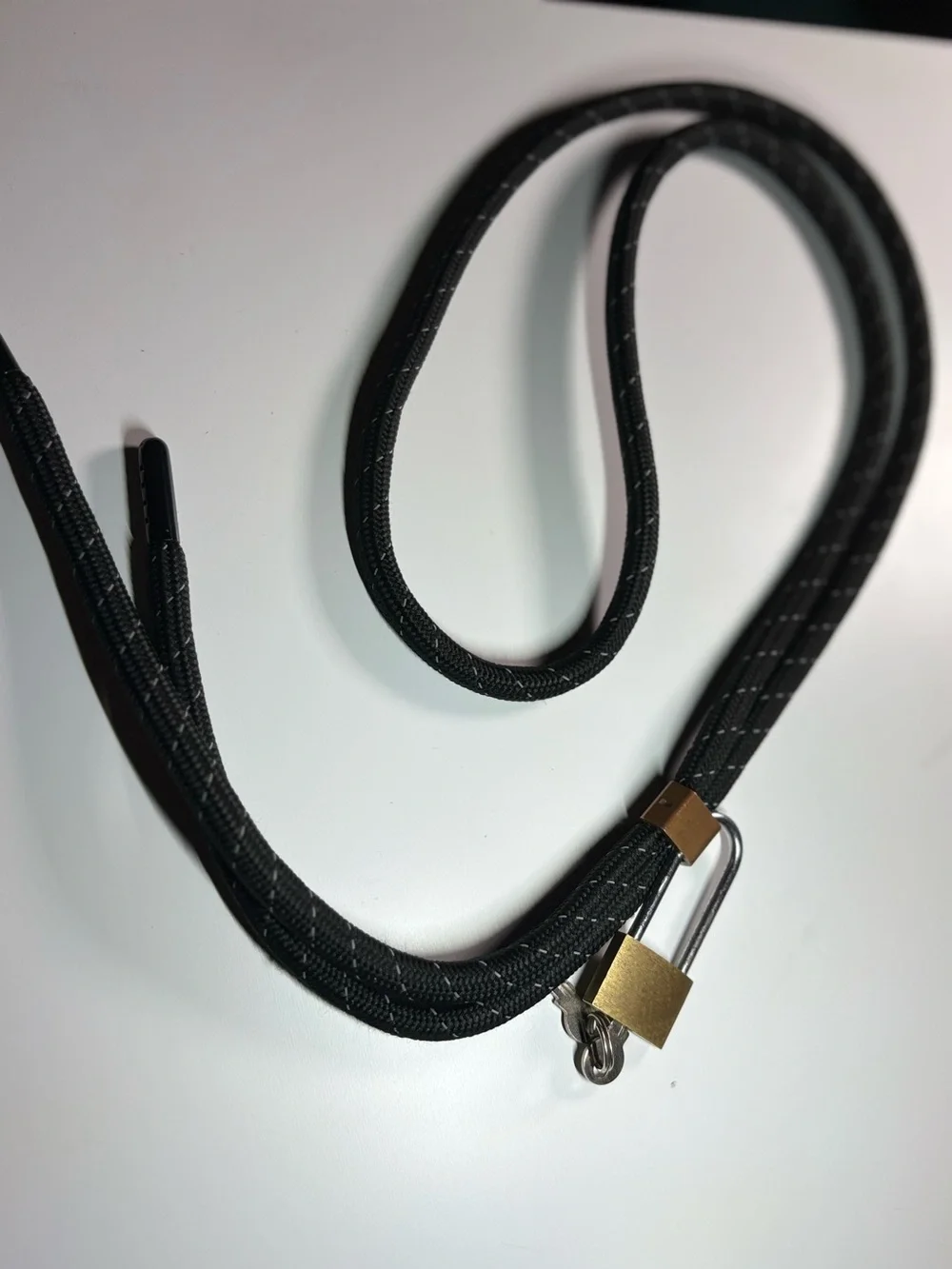 Black Rope Lanyard with Gold Padlock Accent - Men Accessories
